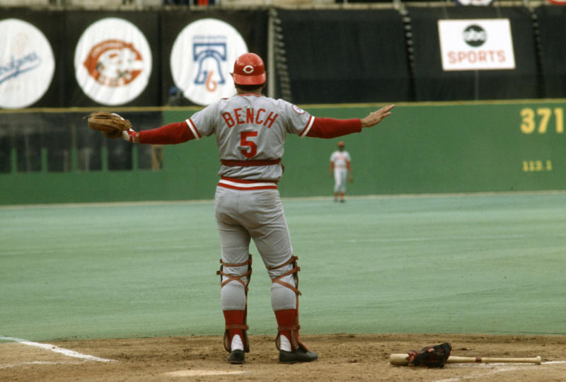 Manager: Sparky Anderson, Starting pitcher: Eppa Rixey, Reliever/closer: Danny Graves, Catcher: Johnny Bench, 1B: Joey Votto, 2B: Joe Morgan, 3B: Pete Rose, SS: Barry Larkin, OF: George Foster, OF: Eric Davis, OF: Frank Robinson, DH: Tony Perez