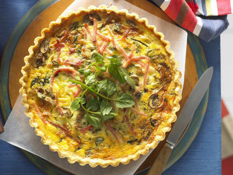 Savoury eggplant and haloumi quiche , Salmon and spinach quiche , Green power mini frittatas with spinach and feta , Mega vegie and haloumi frittata , Pumpkin, feta and basil quiche , Roast vegetable quiche , Spring quiche , Asparagus & fetta frittata , Chorizo & potato frittata , Coronation quiche , Smoked salmon and asparagus quiche , Asparagus frittata , Spanish frittata , Quick three-cheese frittata , Silverbeet quiche , Bacon and mushroom quiche , Kale and quinoa frittata , Tuna and spinach quiche , Bacon, pea and corn frittata , Baked potato, ham and cheese frittata , Smoked chicken & asparagus quiches , Filo salmon quiche , Leftover roast vegetable quiche , Potato, capsicum and spinach frittata , Bacon, chive and potato quiche , Chorizo, spinach and fetta quiche , Smoked ocean trout ricotta quiche , Tomato and fetta quiche , Mini tomato and cheese quiches , Mushroom quiche , Mushroom and spinach quiche , Impossible quiche , Chicken, mushroom and brie quiche , Basic ham and cheese quiche , Caramelised onion & goat’s cheese quiches , Mini ham and corn quiches , Baby rocket quiche , Spinach quiche , Roast pumpkin and zucchini frittata , Chorizo, potato and herb frittata , Zucchini and corn frittatas , Zucchini flower and tomato frittata , Bacon, leek and potato frittata , Wild mushroom and green onion frittata , Tomato, feta and pancetta frittata , Leek and speck quiche , Potato, capsicum and olive frittata , Asparagus, tomato, ricotta and basil frittata , Tuna and asparagus frittata , Primavera frittata , Quiche recipes for kids’ lunch boxes, How to tell if an egg is good to use, More egg recipes for dinner, You might like these omelette recipes
