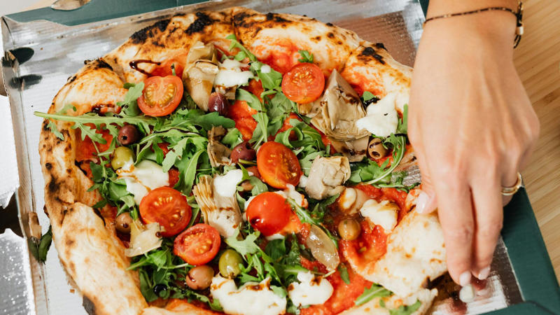 1. Pineapple, 2. Anchovies, 3. Olives, 4. Broccoli, 5. Spinach, 6. Eggplant, 7. Artichokes, 8. Hot Peppers, 10. Corn, 1. Pepperoni, 2. Mushrooms, 3. Onions, 4. Sausage, 5. Bacon, 6. Extra Cheese, 7. Chicken, 8. Green Peppers, 10. Sun-dried Tomatoes