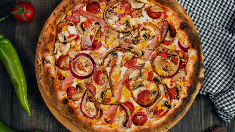 1. Pineapple, 2. Anchovies, 3. Olives, 4. Broccoli, 5. Spinach, 6. Eggplant, 7. Artichokes, 8. Hot Peppers, 10. Corn, 1. Pepperoni, 2. Mushrooms, 3. Onions, 4. Sausage, 5. Bacon, 6. Extra Cheese, 7. Chicken, 8. Green Peppers, 10. Sun-dried Tomatoes