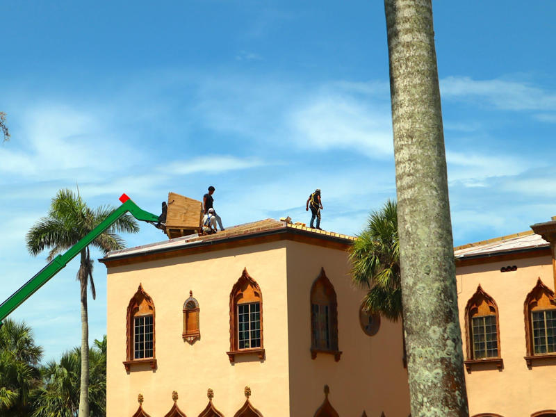 The historic mansion has been hit by many hurricanes, most recently by Milton and Helene. Colored glass windows bring Sarasota's Gulf Coast into the mansion., The ballroom and its ornate ceiling are standout features of the property., The ballroom ceiling is comprised of 22 custom canvases., The formal dining room features design inspirations from all over the Mediterranean., Often, guests arrived by sea., Visitors to Ca' d'Zan can also enjoy the Ringlings' circus museum., The Ringlings' legacy continues to dazzle visitors.