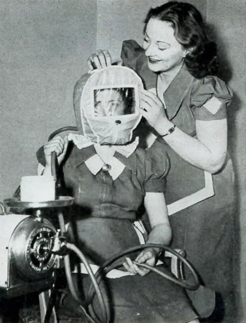 1. The Flying Car, 2. The Baby Cage, 3. TV Goggles, 4. The Amphicar, 5. The Electric Facial Mask, 6. The Cigarette Umbrella, 7. The Radio Hat, 8. The Rolling Bridge, 9. Motorized Roller Skates, 10. The Monowheel, 11. The Personal Helicopter, 12. The Vacuum Beauty Helmet, 13. The Flying Platform, 14. The Horse Gas Mask