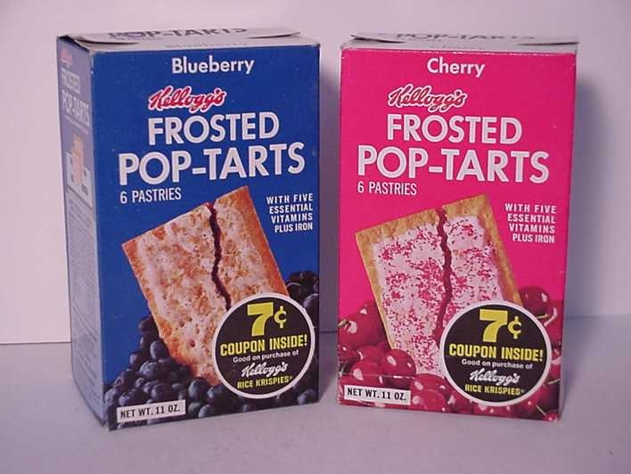 #19: Pop-Tarts (in foil wrapper) #1: Twinkies, #3: Hostess CupCakes, #4: Fruit Roll-Ups, #6: Little Debbie Swiss Rolls, #7: Pudding Cups (Hunt’s or Snack Pack), #9: Peanut Butter and Jelly Sandwich (cut in triangles, what else?), #10: Handi-Snacks (the ones with the red plastic cheese spreader), #12: Marshmallow Pies (Moon Pies), #13: Apple Newtons / Fig Newtons, #15: Planters Cheez Balls (in mini canisters), #16: Zingers, #18: Gushers (late ’80s), #19: Pop-Tarts (in foil wrapper), #21: Capri Sun Pouches, #22: Chewy Granola Bars (Quaker), #24: Chex Mix or Homemade Trail Mix, #25: Butter Cookies (in wax paper), #27: Toaster Pastries (different off-brand Pop-Tarts), #28: Cookies from the School Cafeteria