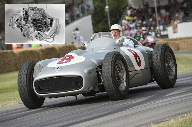 Mercedes M196 Audi R10 TDI, Auto Union V16, Benz Patent Motorwagen, Blitzen Benz, Bugatti W16, Daimler DB603, DKW two-stroke, MAN B&W 11G95ME-C9.5, Mercedes M139, Mercedes M156, Mercedes M196, Opel CIH, Porsche flat-six, Volkswagen EA827, Volkswagen Type 1, Volkswagen W8