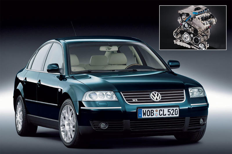 Volkswagen W8 Audi R10 TDI, Auto Union V16, Benz Patent Motorwagen, Blitzen Benz, Bugatti W16, Daimler DB603, DKW two-stroke, MAN B&W 11G95ME-C9.5, Mercedes M139, Mercedes M156, Mercedes M196, Opel CIH, Porsche flat-six, Volkswagen EA827, Volkswagen Type 1, Volkswagen W8