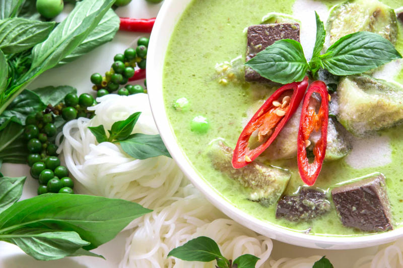 Thai green curry Appetizer, Ratatouille, Caponata, Fritters, Thai green curry
