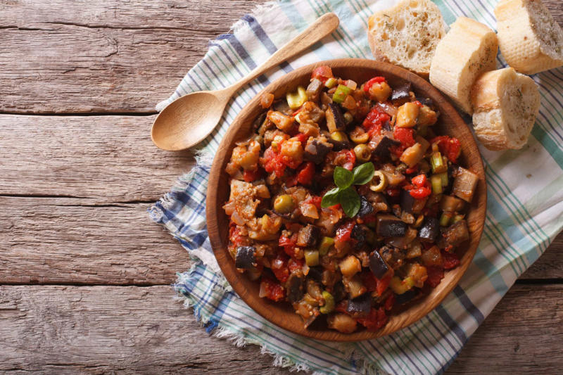 Caponata Appetizer, Ratatouille, Caponata, Fritters, Thai green curry