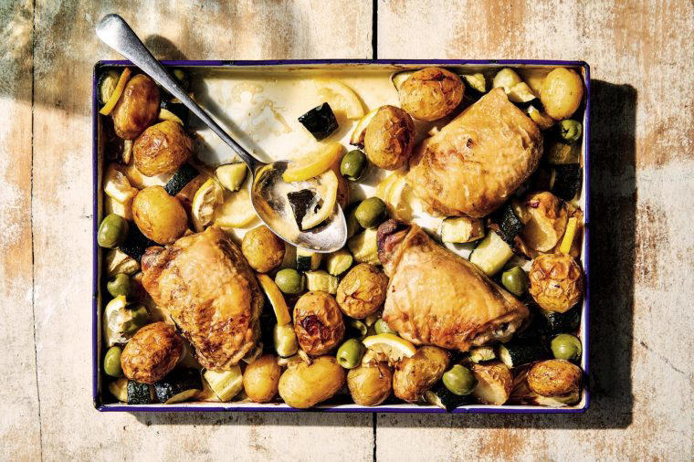 Minimum fuss recipes, Hasselback halloumi-stuffed aubergines, Bolognese-loaded flatbreads, Italian lemon chicken