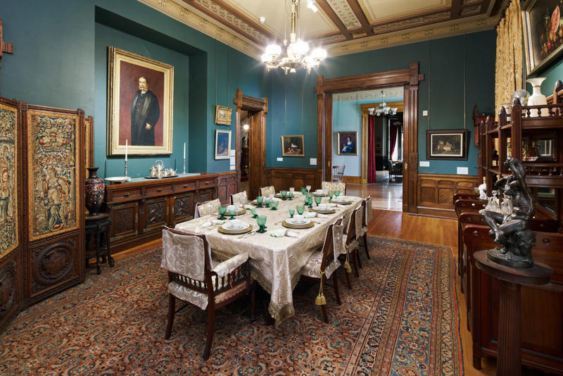 The medieval-style furnishings included walnut wainscoting along the walls and painted ceilings.
