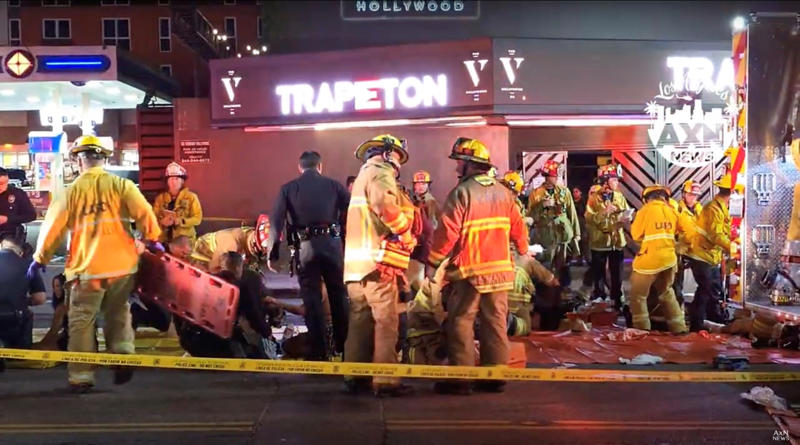 Key Points, What do we know about the man suspected of shooting the driver, What do we know about the driver, A look at recent vehicle-ramming incidents, Recap: What we know so far, Recap: Driver shot and attacked by bystanders, LAPD - Suspected driver was thrown out of the club, LAPD: Driver motive 'still under investigation', Locals say the area is prone to disturbances, Club issues statement about 'tragic incident', Event at the club scheduled for tonight, Eyewitness claims fight broke out before the crash, Pictured: Emergency services at the scene early Saturday, What we know so far, Suspected gunman still at large, 'Heartbreaking tragedy' - Mayor Karen Bass, Couple working at food stand outside club injured, Pictures from the scene show extent of the damage, At least 20 injured after car plows into revelers outside LA club