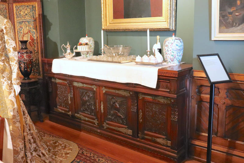 A sideboard, also designed by woodworker Daniel Pabst, included a nod to one of Aesop's fables about how to be a gracious host.