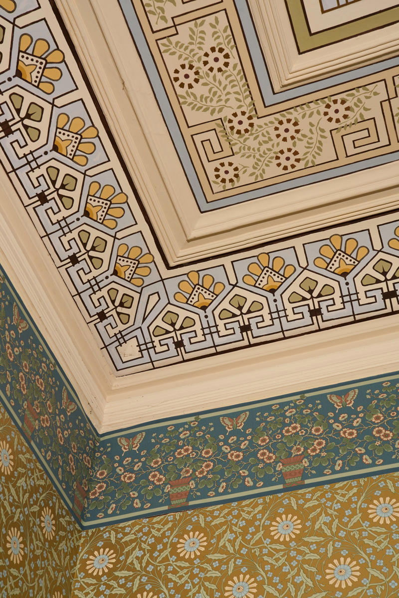 The museum repainted the parlor's ceilings with the original designs to restore it to the way it looked during the Gilded Age.