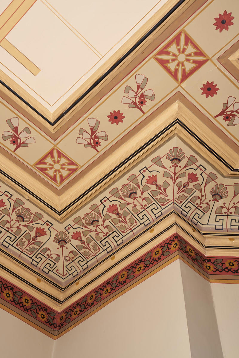 The ceiling was decorated with chrysanthemums, a symbol of power used by Japan's imperial family.