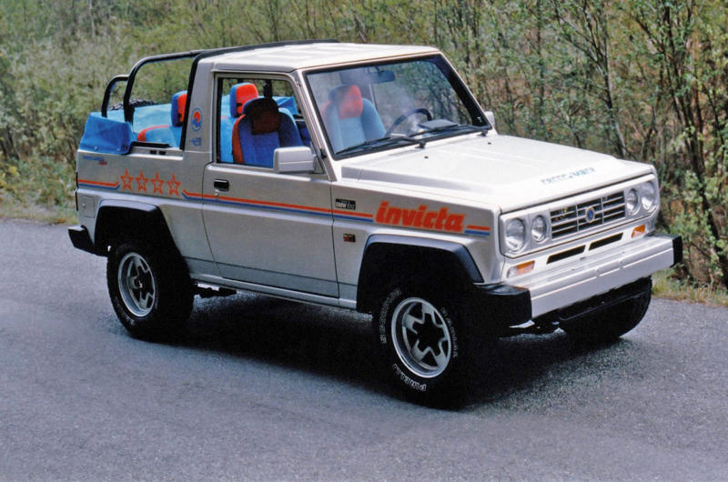 Bertone Freeclimber (1989) Wars, high fuel prices and rampant inflation., Subaru Brat (1977), Plymouth Sapporo (1978), Midas Bronze (1978), Alfa Romeo Alfa 6 (1979), Buick Century Turbo Coupe (1979), Stevens Cipher (1980), Chevrolet Citation X-11 (1980), Dodge Mirada (1980), AMC Eagle Kammback (1981), Jeep CJ-8 (1981), Ford EXP (1982), Lincoln Continental Turbodiesel (1983), Isuzu Impulse (1983), Marcos Mantula (1983), Zimmer Quicksilver (1984), UMM Alter (1984), Pontiac Sunbird (1984), Chrysler Laser (1984), Dodge Omni GLH (1984), MVS Venturi (1984), Pontiac Fiero (1984), CXA CX (1985), Volvo 780 (1985), Naylor TF (1985), Merkur XR4Ti (1985), Daihatsu Cuore Avanzato TR-XX R4 (1985), UVA F33 (1986), Suzuki Samurai (1986), Vegantune Evante (1987), BMW Z1 (1988), Chevrolet Beretta GTU (1988), Buick Reatta (1988), Daihatsu Rocky (1988), Chrysler TC by Maserati (1988), Lexus ES (first generation,1989), Bertone Freeclimber (1989), LaForza 5-liter (1989), Dodge Dakota Sport Convertible (1989), Cadillac Cimarron (1982)