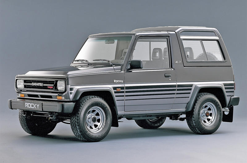 Daihatsu Rocky (1988) Wars, high fuel prices and rampant inflation., Subaru BRAT (1977), Plymouth Sapporo (1978), Midas Bronze (1978), Alfa Romeo Alfa 6 (1979), Buick Century Turbo Coupe (1979), Stevens Cipher (1980), Chevrolet Citation X-11 (1980), Dodge Mirada (1980), AMC Eagle Kammback (1981), Jeep CJ-8 (1981), Ford EXP (1982), Lincoln Continental Turbodiesel (1983), Isuzu Impulse (1983), Marcos Mantula (1983), Zimmer Quicksilver (1984), UMM Alter (1984), Pontiac Sunbird (1984), Chrysler Laser (1984), Dodge Omni GLH (1984), MVS Venturi (1984), Pontiac Fiero (1984), CXA CX (1985), Volvo 780 (1985), Naylor TF (1985), Merkur XR4Ti (1985), Daihatsu Cuore Avanzato TR-XX R4 (1985), UVA F33 (1986), Suzuki Samurai (1986), BMW Z1 (1988), Chevrolet Beretta GTU (1988), Buick Reatta (1988), Daihatsu Rocky (1988), Chrysler TC by Maserati (1988), Lexus ES (first generation,1989), Bertone Freeclimber (1989), LaForza 5-litre (1989), Dodge Dakota Sport Convertible (1989), Vegantune Evante Mk2 (1990), Cadillac Cimarron (1982)