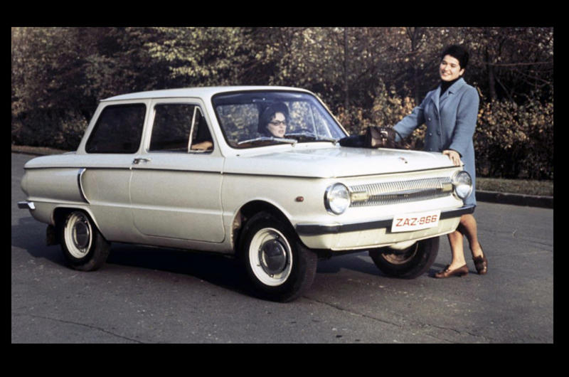 ZAZ 966 (1966) Zastava 750 (1955), Tatra 603 (1956), Skoda 1000 MB (1964), Trabant 601 (1964), Wartburg 353 (1966), ZAZ 966 (1966), Dacia 1300 (1969), Lada 2101 (1970), Skoda 110 R (1970), Zastava Skala (1971), Polski-Fiat 126p (1973), Lada Niva (1977), Oltcit (1981), Dacia Sport (1983), Lada Sputnik/Samara (1984), Yugo (1985), Dacia MD87 (1987), Skoda Favorit (1987), Wartburg 1.3 (1988), Trabant 1.1 (1990), Lada 111 Tarzan-2 (1999)
