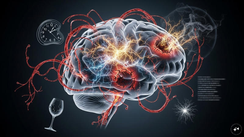 Impact on Specific Brain Regions: Alcohol can damage different areas of the brain, including the frontal lobe (affecting problem-solving and judgment), the limbic system (impacting emotional processing), and the cerebellum (influencing coordination). (Image: AI-generated)