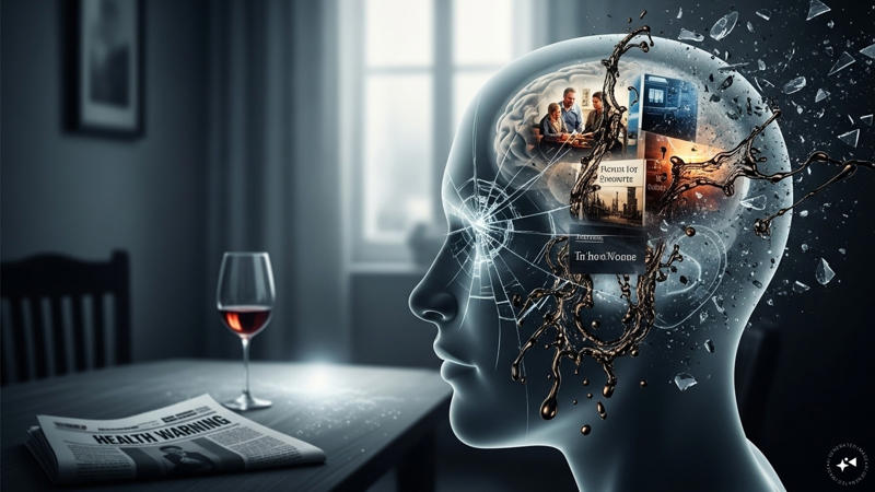 Increased Risk of Dementia: Long-term, heavy alcohol use can cause Alcohol-Related Brain Damage (ARBD), increasing the risk of dementia. The hippocampus, crucial for memory and spatial awareness, is particularly vulnerable to alcohol-related harm. (Image: AI-generated)