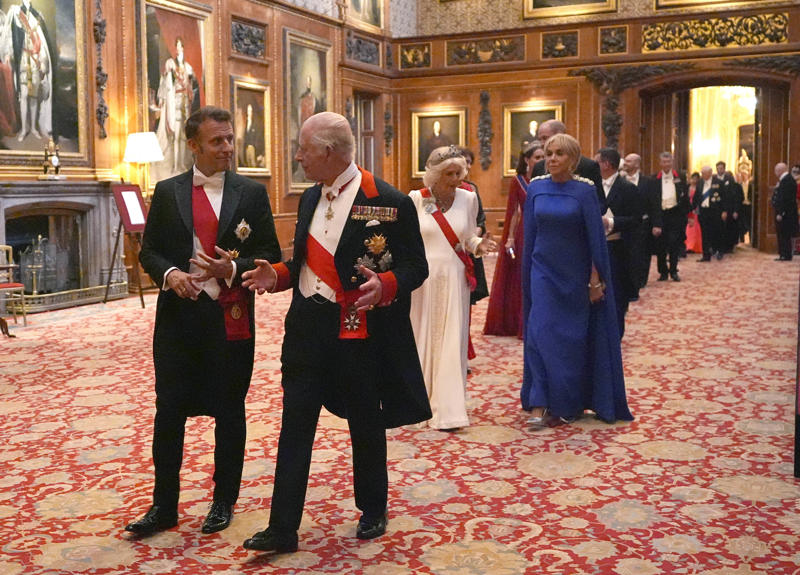 Key Points, Camilla wears Queen Elizabeth II’s sapphire suite, Mick Jagger and Elton John top star-studded guest list for state banquet, Kate and William pictured smiling together outside in gardens of Windsor, Highlights from day one of Macron's state visit, Royal family speaks of 'L’Entente Cordiale in the Kitchens!', Macron presses for recognition of Palestine as ‘only path to peace’, King set to emphasise 'multitude of complex threats' facing Britain and France, Starmer and Macron lay wreaths by Churchill statue and face hecklers, Kate to attend first state banquet in two years, President lays wreath, Analysis: Migration and Donald Trump set to add frisson to discussions, Watch: Macron jokes Bayeaux Tapestry loan took longer to deliver than Brexit, We must reduce reliance on China and US, Macron warns, UK and France will save Europe by example, French leader says, We must protect international order, Macron says, Watch: Macron says France and UK ‘must fix illegal migration burden’, Standing ovation for president, Macron calls for opportunities for young for virtual exchanges, Analysis: Macron promises ‘closest cooperation’ on migration - but something is missing, Macron calls for cooperation with other nations to curb illegal migration, Democracy attacked daily, says Macron, Macron calls for state of Palestine to be recognised, We will never abandon Ukraine, says Macron, Analysis: Macron’s warmth to “dear Keir” on display, Macron thanks Starmer, Applause for Macron, King invites guests to drink Louis XIII cognac, Lords and MPs gather to hear Macron in Parliament, Bayeux Tapestry to be loaned to England for first time, Pomp, pageantry and politesse greet French president, Macrons view royal collection, King to tell Macron: No fortress can shield us from threats, UK-France relationship as strong as ever, PM says, King and Macron share warm moment amid pomp-filled Windsor welcome, King experiences burst blood vessel in eye, King, Queen and the Macrons ride together through Windsor, King and Queen warmly welcome Macrons, King and Queen await the Macrons, King and Macron to ride together through Windsor in historic carriage procession, The pomp and pageantry of Macron's state visit, Kate and William at RAF Northolt to welcome Macron, Pictured | Police in Windsor prepare for Macron's visit, Windsor Castle prepares for French guests, Labour billionaire backer John Caudwell ‘nervous’ about Starmer after winter fuel ‘fiasco’, Davey urges Starmer and Macron to unite against Trump's tariffs, Recap | French police ‘slash small boats with knives’ to prevent Channel crossings, Breaking | Norman Tebbit, prominent minister in Thatcher government dies aged 94, How many small boats crossings have there been this year?, Welcome to The Independent's live politics coverage
