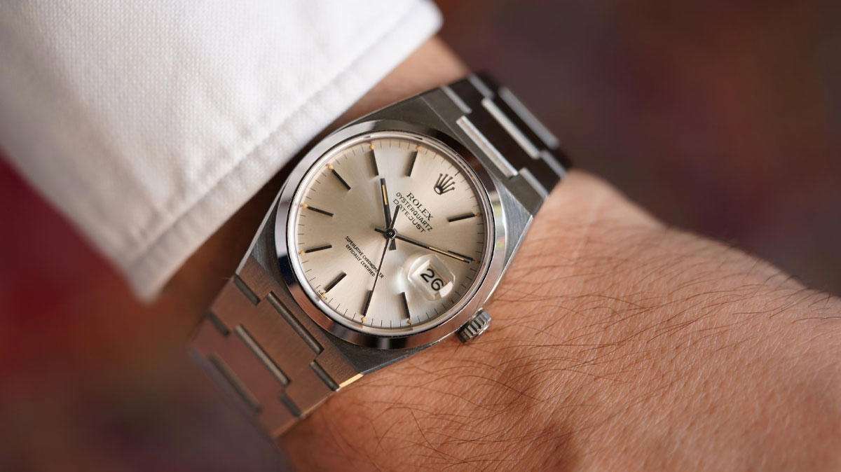 Rolex Oysterquartz Datejust (1977-2004) Rolex Oyster Perpetual ref. 4467 (~1945-1959), Rolex Oyster Perpetual ref. 5030/5031 (~1948-1950), Rolex Oyster Perpetual Datejust ref. 6104/6105 (~1950-1953), Rolex Oyster Perpetual Datejust ref. 6309/6609 “Thunderbird” (~1954-1959), Rolex Oyster Perpetual Datejust ref. 16XX Series (~1958-1977), Rolex Oysterquartz Datejust (1977-2004), Rolex Oyster Perpetual Datejust ref. 16XXX (~1977-1988), Rolex Oyster Perpetual Datejust ref. 162XX (1988-2004), Rolex Oyster Perpetual Datejust II ref. 1163XX (2009-2016), Rolex Oyster Perpetual Datejust 41 1263XX (2016-Present), Rolex Oyster Perpetual Datejust ref. 126234-0051