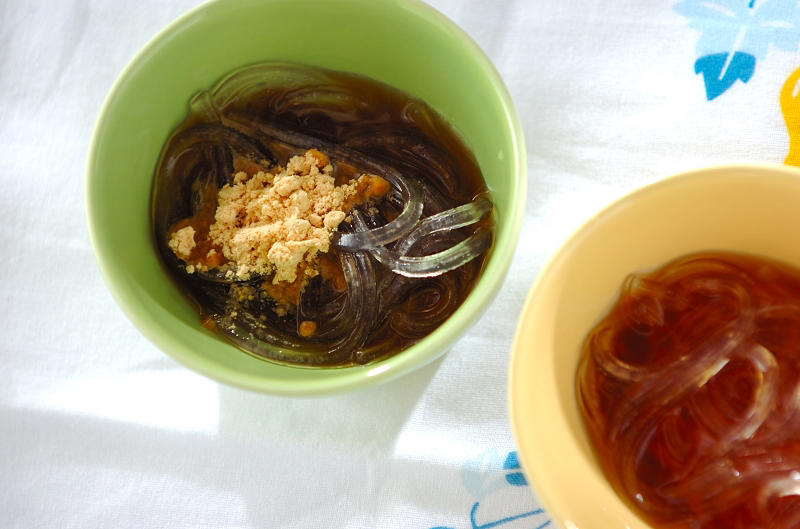 葛きりのオレンジソース, 手づくり黒蜜の葛きり, 抹茶ミルク葛きり, 葛きりの中華サラダ, 葛きりの中華スープ, 葛きり入り卵スープ