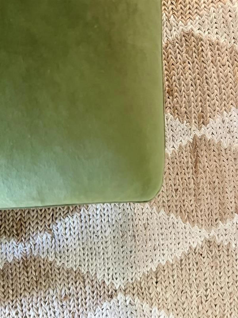 A Velvet Sofa, Formal Everyday China, Jute Rug, Unlacquered Brass