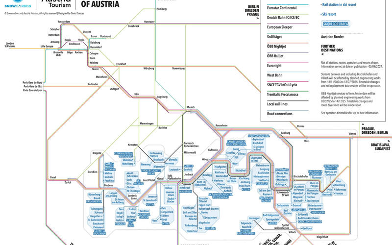 In this guide:, 1. Morzine, France, The journey, Rail journey time, Journey highlight, How much?, 2. Les Arcs, France, The journey, Rail journey time, Journey highlight, How much?, 3. Alpbach, Austria, The journey, Rail journey time, Journey highlights, How much?, 4. Val Thorens, France, The journey, Rail journey time, Journey highlight, How much?, 5. Alpe d’Huez, France, The journey, Rail journey time, Journey highlight, How much?, 6. Tignes, France, The journey, Rail journey time, Journey highlights, How much?, 7. Söll, Austria, The journey, Rail journey time, Journey highlights, How much?, 8. St Martin de Belleville, France, The journey, Rail journey time, Journey highlight, How much?, 9. St Anton, Austria, The journey, Rail journey time, Journey highlight, How much?, 10. Obertauern, Austria, The journey, Rail journey time, Journey highlights, How much?, 11. Serre Chevalier, France, The journey, Rail journey time, Journey highlights, How much?, 12. Peisey-Vallandry, France, The journey, Rail journey time, Journey highlight, How much?, 13. Montgenèvre, France, The journey, Rail journey time, Rail journey highlights, How much?, 14. Les Gets, France, The journey, Rail journey time, Journey highlight, How much?, 15. La Plagne, France, The journey, Rail journey time, Journey highlights, How much?, Travel tips and essentials, Useful resources for rail travel to the Alps, France rail-ski map, Austria rail-ski map, How to book independent tickets, When to book tickets, Further information, About our expert