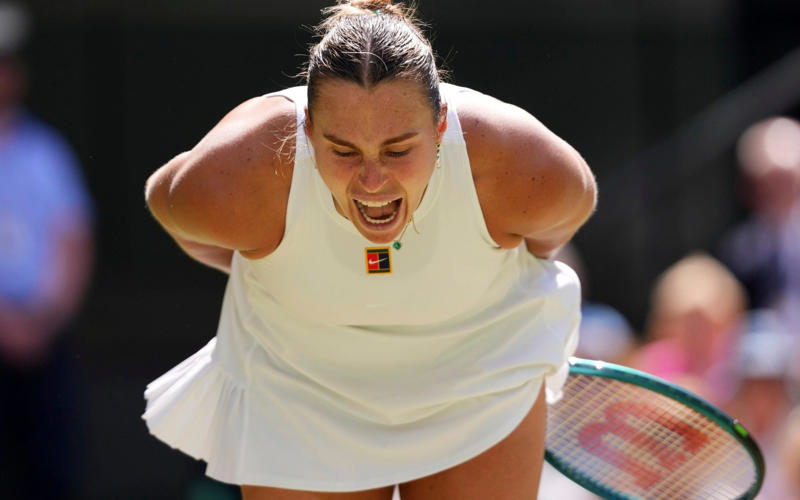 04:15 PM BST, Sabalenka* 4-6, 6-4, 4-6 Anisimova, 04:09 PM BST, Sabalenka 4-6, 6-4, 4-5 Anisimova*, 04:03 PM BST, Sabalenka* 4-6, 6-4, 3-5 Anisimova, 04:03 PM BST, Sabalenka 4-6, 6-4, 2-5 Anisimova*, 03:57 PM BST, Sabalenka* 4-6, 6-4, 2-4 Anisimova, 03:52 PM BST, Sabalenka 4-6, 6-4, 1-4 Anisimova*, 03:45 PM BST, Sabalenka* 4-6, 6-4, 1-3 Anisimova, 03:39 PM BST, Sabalenka 4-6, 6-4, 1-2 Anisimova*, 03:34 PM BST, Sabalenka* 4-6, 6-4, 1-1 Anisimova, 03:28 PM BST, Final set: Sabalenka 4-6, 6-4, 1-0 Anisimova*, 03:25 PM BST, ‘The match feels like it’s turning’, 03:21 PM BST, Sabalenka* 4-6, 6-4 Anisimova, 03:17 PM BST, Sabalenka 4-6, 5-4 Anisimova*, 03:08 PM BST, ‘Terrible game from Anisimova’, 03:07 PM BST, Sabalenka* 4-6, 5-3 Anisimova, 03:03 PM BST, ‘Anismova warned by umpire’, 03:02 PM BST, Sabalenka 4-6, 4-3 Anisimova*, 02:59 PM BST, Sabalenka* 4-6, 3-3 Anisimova, 02:55 PM BST, Sabalenka 4-6, 2-3 Anisimova*, 02:53 PM BST, Sabalenka* 4-6, 2-2 Anisimova, 02:52 PM BST, ‘Players’ confidence has been rocked by the various electronic line-calling issues’, 02:49 PM BST, Sabalenka 4-6, 1-2 Anisimova*, 02:46 PM BST, Sabalenka* 4-6, 1-1 Anisimova, 02:45 PM BST, Second set: Sabalenka 4-6, 0-1 Anisimova*, 02:39 PM BST, ‘The Anisimova backhand came up trumps’, 02:34 PM BST, Sabalenka* 4-6 Anisimova, 02:24 PM BST, ‘Stats are very similar at the moment’, 02:23 PM BST, It’s a very warm day on Centre Court, 02:20 PM BST, Sabalenka 4-5 Anisimova*, 02:16 PM BST, Sabalenka* 4-4 Anisimova, 02:14 PM BST, Sabalenka 3-4 Anisimova*, 02:06 PM BST, ‘Anisimova double-hander is one of the game’s great sights’, 02:04 PM BST, Sabalenka* 3-3 Anisimova, 01:59 PM BST, Sabalenka* 2-3 Anisimova, 01:53 PM BST, Sabalenka 2-3 Anisimova*, 01:50 PM BST, Sabalenka* 2-2 Anisimova, 01:48 PM BST, ‘Vulnerable-looking start from Sabalenka’, 01:47 PM BST, Sabalenka 1-2 Anisimova*, 01:44 PM BST, Sabalenka* 1-1 Anisimova, 01:40 PM BST, First set: Aryna Sabalenka 0-1 Amanda Anisimova* (*denotes server), 01:36 PM BST, Here we go!, 01:25 PM BST, Big day for the American, 01:20 PM BST, Another star-studded Royal Box, 01:11 PM BST, Sign up to our Women’s Sport newsletter, 01:00 PM BST, Women’s semi-final day