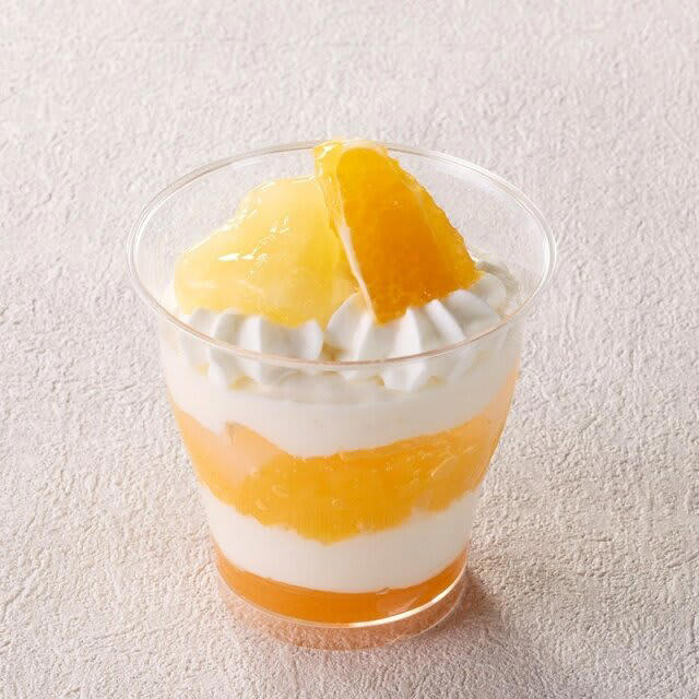①和涼白桃クリームあんみつ, ②山梨県産白桃杏仁豆腐, ③Dessertパルフェ パイン＆オレンジ, ④水まんじゅう3個入