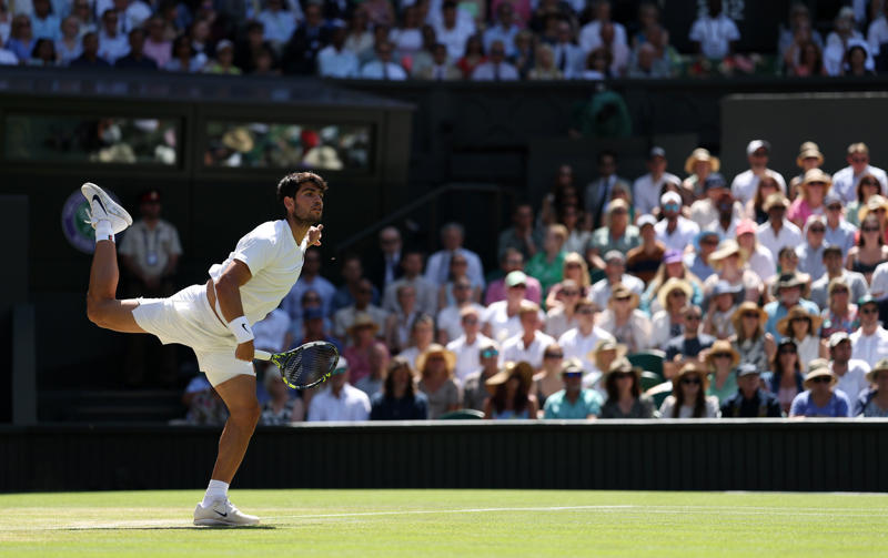 Wimbledon men’s semi-finals live, *Alcaraz 6-4, 3-4 Fritz, Alcaraz 6-4, 3-3 Fritz*, Alcaraz 6-4, 2-2 Fritz*, Alcaraz one set up, *Alcaraz 6-4, 1-2 Fritz, Alcaraz 6-4, 1-1 Fritz*, SET! ALCARAZ LEADS SEMI-FINAL, *Alcaraz 5-4 Fritz, Alcaraz 5-3 Fritz*, *Alcaraz 4-3 Fritz, Alcaraz 4-2 Fritz*, *Alcaraz 3-2 Fritz – eye issue for Spaniard, Alcaraz 3-1 Fritz*, *Alcaraz 2-1 Fritz, Alcaraz 2-0 Fritz*, *Alcaraz 1-0 Fritz, Alcaraz and Fritz emerge on court!, The key weapon Djokovic has which could beat Sinner, ‘Disneyland on steroids’: What it’s like to coach at Wimbledon, Wimbledon 2025 live: Today’s big story, How Jannik Sinner explained doping contamination to escape serious ban, Sabalenka, fainting fans, and a fall at a familiar hurdle, The key weapon Djokovic has which could beat Sinner, Wimbledon 2025 live: Men’s semi-finals day arrives
