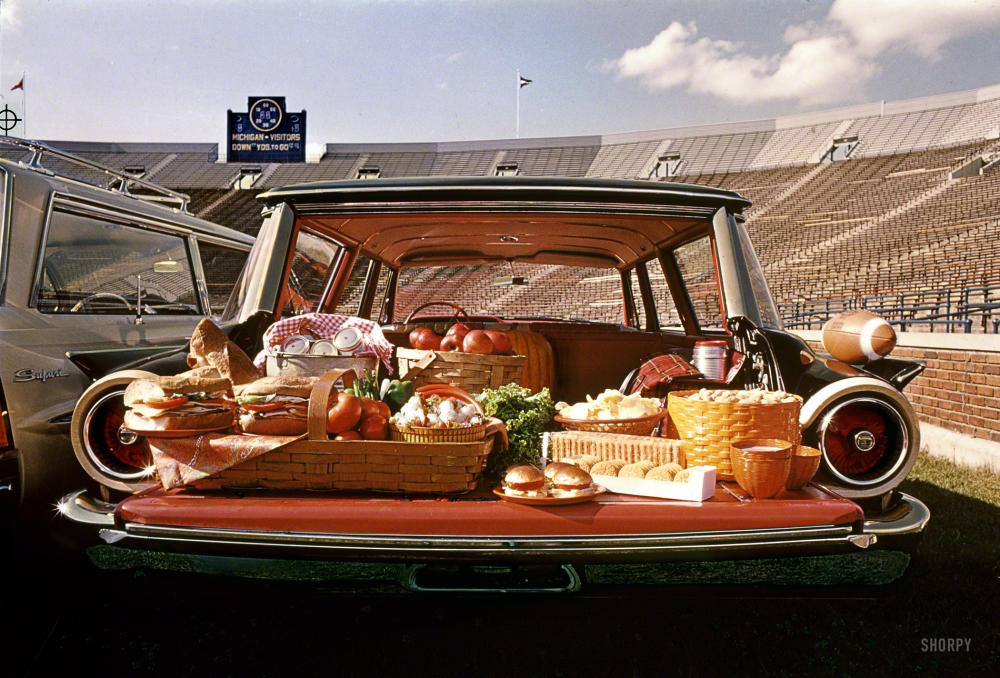 14. The Country Squire Was the Ultimate Picnic Ride (1960) 1. Pregaming Before ‘The Who’ Concert in Pittsburgh (Early 1980s), 2. Tailgating in a Full Suit at a Packers Game (Late 1970s), 3. Creatively Catching the All-Star Game in San Diego (1992), 4. Getting Hyped for Wrestlemania (1987), 5. New York Cosmos Fans Tailgating at Giants Stadium (1970s), 6. Tailgating at a ‘Genesis’ Concert, 7. Ringing in the Raiders’ Season Opener (1984), 8. Grilling at Milwaukee’s County Stadium (1977), 9. Throwing ‘Em Back at the Philadelphia Eagles Game (1983), 10. Tailgating at Shea Stadium After the Mets Won the World Series (1986), 11. Tailgating After a Dirt Bike Race Out in the Boondocks (1970s), 12. Tailgate Keg (1950s), 13. Going All Out for the Browns vs. Oilers Game (1988), 14. The Country Squire Was the Ultimate Picnic Ride (1960), 15. The Classiest Tailgate (1954), 16. There’s a Full Bar in the Trunk … (1980)