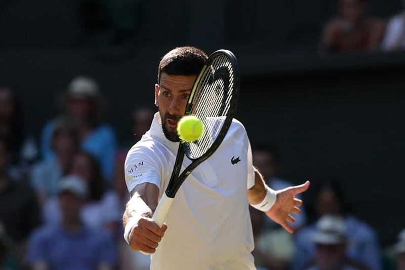 Wimbledon men’s semi-finals live, Sinner on French Open final rematch with Alcaraz, Sinner on Djokovic’s injury woes, Sinner on his first Wimbledon final this Sunday, GAME, SET AND MATCH! SINNER WINS, *Djokovic 3-6 3-6 4-5 Sinner*, *Djokovic 3-6 3-6 3-5 Sinner, Sinner breaks again! Djokovic 3-6 3-6 3-4 Sinner*, *Djokovic 3-6 3-6 3-3 Sinner, Sinner breaks back! Djokovic 3-6 3-6 3-2 Sinner*, *Djokovic 3-6 3-6 3-1 Sinner, Djokovic 3-6 3-6 3-0 Sinner*, Djokovic breaks! Djokovic 3-6 3-6 2-0 Sinner, Djokovic 3-6 3-6 1-0 Sinner*, Djokovic 3-6 3-6 Sinner, Djokovic takes medical timeout! Djokovic 3-6 3-6 Sinner, Djokovic calls trainer! Djokovic 3-6 3-6 Sinner, SECOND SET! Djokovic 3-6 3-6 Sinner, Djokovic 3-6 3-5 Sinner*, *Djokovic 3-6 2-5 Sinner, *Djokovic 3-6 2-5 Sinner, *Djokovic 3-6 2-5 Sinner, Djokovic 3-6 2-4 Sinner*, *Djokovic 3-6 1-4 Sinner, Djokovic 3-6 1-3 Sinner*, *Djokovic 3-6 0-3 Sinner, Djokovic 3-6 0-2 Sinner*, *Djokovic 3-6 0-1 Sinner, FIRST SET! Djokovic 3-6 Sinner*, Djokovic saves set points! *Djokovic 3-5 Sinner, *Djokovic 3-5 Sinner, Djokovic 3-4 Sinner*, *Djokovic 2-4 Sinner, Djokovic 2-3 Sinner*, *Djokovic 1-3 Sinner, Break of serve! Djokovic 1-2 Sinner*, *Djokovic 1-1 Sinner, Here we go..., Djokovic and Sinner on court! Read our match preview, Alcaraz on his hat-trick bid and Djokovic vs Sinner, GAME, SET AND MATCH! ALCARAZ WINS, Alcaraz saves two set points in tiebreak!, Fritz turns tiebreak around..., Alcaraz leads tiebreak at change of ends, *Alcaraz 6-4, 5-7, 6-3, 6-6 Fritz, *Alcaraz 6-4, 5-7, 6-3, 3-3 Fritz, SET! ALCARAZ IN FRONT ONCE MORE, Alcaraz breaks to love, SET! FRITZ TIES SEMI-FINAL OUT OF NOWHERE, Alcaraz 6-4, 4-4 Fritz*, SET! ALCARAZ LEADS SEMI-FINAL, *Alcaraz 3-2 Fritz – eye issue for Spaniard, The key weapon Djokovic has which could beat Sinner, Wimbledon 2025 live: Today’s big story, How Jannik Sinner explained doping contamination to escape serious ban, Sabalenka, fainting fans, and a fall at a familiar hurdle