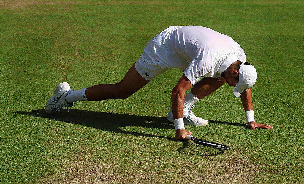 Wimbledon men’s semi-finals live, *Djokovic 3-6 2-5 Sinner, Djokovic 3-6 2-4 Sinner*, *Djokovic 3-6 1-4 Sinner, Djokovic 3-6 1-3 Sinner*, *Djokovic 3-6 0-3 Sinner, Djokovic 3-6 0-2 Sinner*, *Djokovic 3-6 0-1 Sinner, FIRST SET! Djokovic 3-6 Sinner*, Djokovic saves set points! *Djokovic 3-5 Sinner, *Djokovic 3-5 Sinner, Djokovic 3-4 Sinner*, *Djokovic 2-4 Sinner, Djokovic 2-3 Sinner*, *Djokovic 1-3 Sinner, Break of serve! Djokovic 1-2 Sinner*, *Djokovic 1-1 Sinner, Here we go..., Djokovic and Sinner on court! Read our match preview, Alcaraz on his hat-trick bid and Djokovic vs Sinner, GAME, SET AND MATCH! ALCARAZ WINS, Alcaraz saves two set points in tiebreak!, Fritz turns tiebreak around..., Alcaraz leads tiebreak at change of ends, *Alcaraz 6-4, 5-7, 6-3, 6-6 Fritz, *Alcaraz 6-4, 5-7, 6-3, 3-3 Fritz, SET! ALCARAZ IN FRONT ONCE MORE, Alcaraz breaks to love, SET! FRITZ TIES SEMI-FINAL OUT OF NOWHERE, Alcaraz 6-4, 4-4 Fritz*, SET! ALCARAZ LEADS SEMI-FINAL, *Alcaraz 3-2 Fritz – eye issue for Spaniard, The key weapon Djokovic has which could beat Sinner, Wimbledon 2025 live: Today’s big story, How Jannik Sinner explained doping contamination to escape serious ban, Sabalenka, fainting fans, and a fall at a familiar hurdle