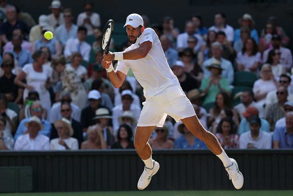 Wimbledon men’s semi-finals live, Sinner on French Open final rematch with Alcaraz, Sinner on Djokovic’s injury woes, Sinner on his first Wimbledon final this Sunday, GAME, SET AND MATCH! SINNER WINS, *Djokovic 3-6 3-6 4-5 Sinner*, *Djokovic 3-6 3-6 3-5 Sinner, Sinner breaks again! Djokovic 3-6 3-6 3-4 Sinner*, *Djokovic 3-6 3-6 3-3 Sinner, Sinner breaks back! Djokovic 3-6 3-6 3-2 Sinner*, *Djokovic 3-6 3-6 3-1 Sinner, Djokovic 3-6 3-6 3-0 Sinner*, Djokovic breaks! Djokovic 3-6 3-6 2-0 Sinner, Djokovic 3-6 3-6 1-0 Sinner*, Djokovic 3-6 3-6 Sinner, Djokovic takes medical timeout! Djokovic 3-6 3-6 Sinner, Djokovic calls trainer! Djokovic 3-6 3-6 Sinner, SECOND SET! Djokovic 3-6 3-6 Sinner, Djokovic 3-6 3-5 Sinner*, *Djokovic 3-6 2-5 Sinner, *Djokovic 3-6 2-5 Sinner, *Djokovic 3-6 2-5 Sinner, Djokovic 3-6 2-4 Sinner*, *Djokovic 3-6 1-4 Sinner, Djokovic 3-6 1-3 Sinner*, *Djokovic 3-6 0-3 Sinner, Djokovic 3-6 0-2 Sinner*, *Djokovic 3-6 0-1 Sinner, FIRST SET! Djokovic 3-6 Sinner*, Djokovic saves set points! *Djokovic 3-5 Sinner, *Djokovic 3-5 Sinner, Djokovic 3-4 Sinner*, *Djokovic 2-4 Sinner, Djokovic 2-3 Sinner*, *Djokovic 1-3 Sinner, Break of serve! Djokovic 1-2 Sinner*, *Djokovic 1-1 Sinner, Here we go..., Djokovic and Sinner on court! Read our match preview, Alcaraz on his hat-trick bid and Djokovic vs Sinner, GAME, SET AND MATCH! ALCARAZ WINS, Alcaraz saves two set points in tiebreak!, Fritz turns tiebreak around..., Alcaraz leads tiebreak at change of ends, *Alcaraz 6-4, 5-7, 6-3, 6-6 Fritz, *Alcaraz 6-4, 5-7, 6-3, 3-3 Fritz, SET! ALCARAZ IN FRONT ONCE MORE, Alcaraz breaks to love, SET! FRITZ TIES SEMI-FINAL OUT OF NOWHERE, Alcaraz 6-4, 4-4 Fritz*, SET! ALCARAZ LEADS SEMI-FINAL, *Alcaraz 3-2 Fritz – eye issue for Spaniard, The key weapon Djokovic has which could beat Sinner, Wimbledon 2025 live: Today’s big story, How Jannik Sinner explained doping contamination to escape serious ban, Sabalenka, fainting fans, and a fall at a familiar hurdle