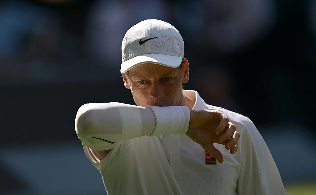 Wimbledon men’s semi-finals live, Sinner on French Open final rematch with Alcaraz, Sinner on Djokovic’s injury woes, Sinner on his first Wimbledon final this Sunday, GAME, SET AND MATCH! SINNER WINS, *Djokovic 3-6 3-6 4-5 Sinner*, *Djokovic 3-6 3-6 3-5 Sinner, Sinner breaks again! Djokovic 3-6 3-6 3-4 Sinner*, *Djokovic 3-6 3-6 3-3 Sinner, Sinner breaks back! Djokovic 3-6 3-6 3-2 Sinner*, *Djokovic 3-6 3-6 3-1 Sinner, Djokovic 3-6 3-6 3-0 Sinner*, Djokovic breaks! Djokovic 3-6 3-6 2-0 Sinner, Djokovic 3-6 3-6 1-0 Sinner*, Djokovic 3-6 3-6 Sinner, Djokovic takes medical timeout! Djokovic 3-6 3-6 Sinner, Djokovic calls trainer! Djokovic 3-6 3-6 Sinner, SECOND SET! Djokovic 3-6 3-6 Sinner, Djokovic 3-6 3-5 Sinner*, *Djokovic 3-6 2-5 Sinner, *Djokovic 3-6 2-5 Sinner, *Djokovic 3-6 2-5 Sinner, Djokovic 3-6 2-4 Sinner*, *Djokovic 3-6 1-4 Sinner, Djokovic 3-6 1-3 Sinner*, *Djokovic 3-6 0-3 Sinner, Djokovic 3-6 0-2 Sinner*, *Djokovic 3-6 0-1 Sinner, FIRST SET! Djokovic 3-6 Sinner*, Djokovic saves set points! *Djokovic 3-5 Sinner, *Djokovic 3-5 Sinner, Djokovic 3-4 Sinner*, *Djokovic 2-4 Sinner, Djokovic 2-3 Sinner*, *Djokovic 1-3 Sinner, Break of serve! Djokovic 1-2 Sinner*, *Djokovic 1-1 Sinner, Here we go..., Djokovic and Sinner on court! Read our match preview, Alcaraz on his hat-trick bid and Djokovic vs Sinner, GAME, SET AND MATCH! ALCARAZ WINS, Alcaraz saves two set points in tiebreak!, Fritz turns tiebreak around..., Alcaraz leads tiebreak at change of ends, *Alcaraz 6-4, 5-7, 6-3, 6-6 Fritz, *Alcaraz 6-4, 5-7, 6-3, 3-3 Fritz, SET! ALCARAZ IN FRONT ONCE MORE, Alcaraz breaks to love, SET! FRITZ TIES SEMI-FINAL OUT OF NOWHERE, Alcaraz 6-4, 4-4 Fritz*, SET! ALCARAZ LEADS SEMI-FINAL, *Alcaraz 3-2 Fritz – eye issue for Spaniard, The key weapon Djokovic has which could beat Sinner, Wimbledon 2025 live: Today’s big story, How Jannik Sinner explained doping contamination to escape serious ban, Sabalenka, fainting fans, and a fall at a familiar hurdle