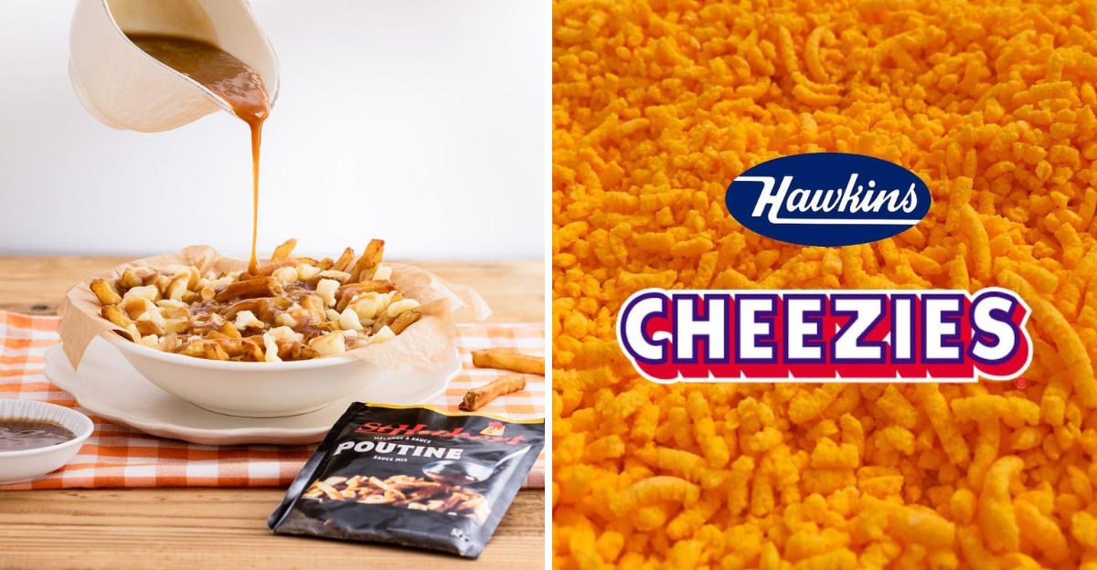 1. Liquid Gold: Maple Syrup, 2. Crispy Coffee Delight: Coffee Crisp, 3. Cheese Puff Royalty: Hawkins Cheezies, 4. Flavor Explosion: All-Dressed Chips, 5. Secret Weapon: Poutine Sauce, 6. Sweet Temptation: Butter Tarts, 7. Chewy Jewels: Maynards Wine Gums, 8. Flaky Indulgence: Passion Flakies, 9. Heritage Breakfast: Red River Cereal, 10. Protein Powerhouse: Vector Cereal, 11. Forest Refreshment: Spruce Beer, 12. Cultural Heritage: Bannock
