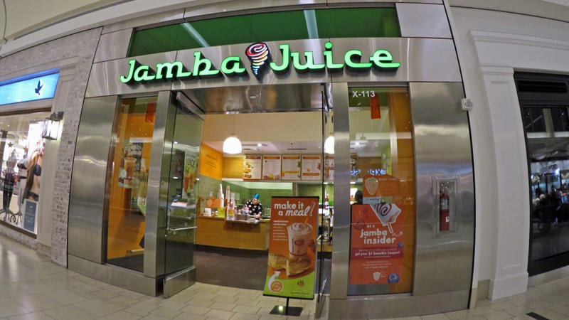 8. Jamba Juice 1. Orange Julius, 2. Dippin' Dots, 3. Cinnabon, 4. Mrs. Fields Cookies, 5. Wetzel's Pretzels, 6. Sbarro Pizza, 7. Panda Express Orange Chicken, 8. Jamba Juice, 9. Baja Blast, 10. Sarku Japan Teriyaki Plates, 11. Auntie Anne's Pretzels, 12. Hot Dog On A Stick, 13. Johnny Rockets Original Burger, 14. FroYo, 15. Charleys Philly Steaks, 16. Sweet Factory Bulk Candy, 17. Baskin-Robbins Ice Cream, 18. Bubble Tea, 19. Asian Stir-Fries, 20. Subway Sandwiches
