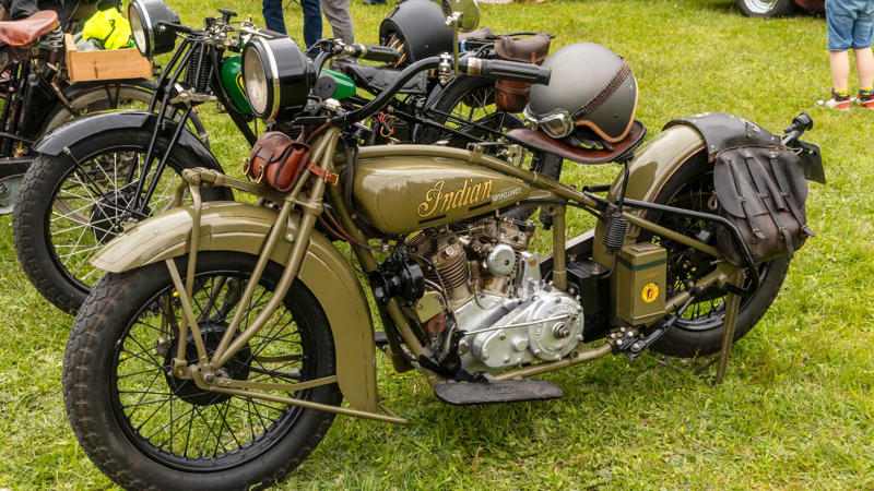 3. Indian 101 Scout 1. Honda Super Cub, 2. Ducati 916, 3. Indian 101 Scout, 4. Brough Superior SS100, 5. Kawasaki Triple, 6. 1932 BMW R32, 7. Royal Enfield Bullet, 8. Confederate R131 Fighter, 9. Harley-Davidson Electra Glide Standard, 10. Harley-Davidson XR 750, 11. Triumph T120 Bonneville, 12. BMW R60/2, 13. FN Four, 14. 1938 Triumph Speed Twin, 15. Vincent Black Shadow, 16. Harley-Davidson WLA, 17. 1974 Ducati 750SS, 18. 1998 Yamaha YZF-R1, 19. Honda GL1100 Gold Wing Interstate, 20. 1940 Indian Chief