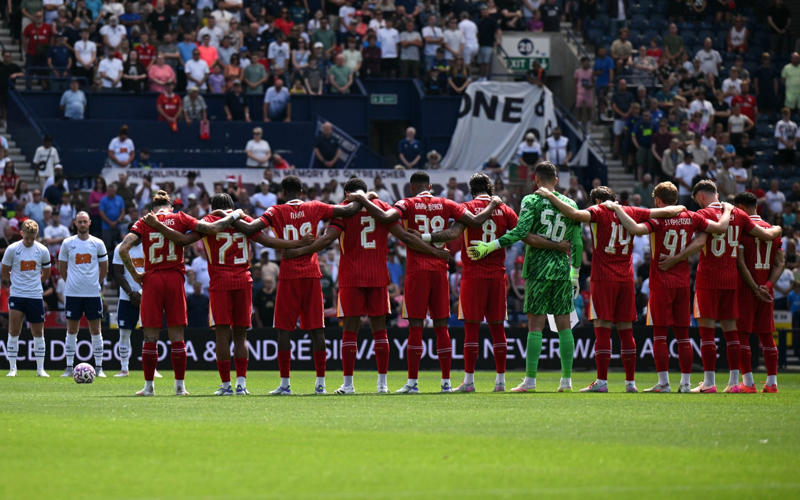 05:25 PM BST, Liverpool’s number 20, forever, 05:15 PM BST, A lot to take in, 05:12 PM BST, Very, very emotional, 05:07 PM BST, Scenes after FT, 05:06 PM BST, Paying tribute to Diogo Jota, 04:58 PM BST, Credit to Preston, 04:53 PM BST, Emotional scenes, 04:51 PM BST, Full time, 04:49 PM BST, 90+1 mins: Preston 1 Liverpool 3, 04:48 PM BST, 90 mins: Preston 1 Liverpool 3, 04:47 PM BST, GOAL! Gakpo seals victory for Liverpool, 04:43 PM BST, 85 mins: Preston 1 Liverpool 2, 04:41 PM BST, GOAL! Lindsay gets one back for Preston, 04:39 PM BST, 80 mins: Preston 0 Liverpool 2, 04:36 PM BST, 78 mins: Preston 0 Liverpool 2, 04:35 PM BST, 76 mins: Preston 0 Liverpool 2, 04:32 PM BST, 73 mins: Preston 0 Liverpool 2, 04:28 PM BST, 69 mins: Preston 0 Liverpool 2, 04:25 PM BST, 66 mins: Preston 0 Liverpool 2, 04:22 PM BST, 63 mins: Preston 0 Liverpool 2, 04:18 PM BST, 60 mins: Preston 0 Liverpool 2, 04:17 PM BST, 59 mins: Preston 0 Liverpool 2, 04:15 PM BST, 56 mins: Preston 0 Liverpool 2, 04:15 PM BST, 55 mins: Preston 0 Liverpool 2, 04:11 PM BST, GOAL! Nunez doubles Liverpool’s lead and pays tribute to Diogo Jota, 04:05 PM BST, 47 mins: Preston 0 Liverpool 1, 04:03 PM BST, Second half, 03:54 PM BST, Tributes throughout the first half, 03:51 PM BST, Conor Bradley has Liverpool ahead at the break, 03:47 PM BST, Half-time, 03:46 PM BST, 45+1 mins: Preston 0 Liverpool 1, 03:45 PM BST, 45 mins: Preston 0 Liverpool 1, 03:44 PM BST, 44 mins: Preston 0 Liverpool 1, 03:43 PM BST, 42 mins: Preston 0 Liverpool 1, 03:37 PM BST, 36 mins: Preston 0 Liverpool 1, 03:33 PM BST, GOAL! Bradley gives Liverpool the lead, 03:32 PM BST, 31 mins: Preston 0 Liverpool 0, 03:28 PM BST, 28 mins: Preston 0 Liverpool 0, 03:26 PM BST, 26 mins: Preston 0 Liverpool 0, 03:24 PM BST, 23 mins: Preston 0 Liverpool 0, 03:20 PM BST, 20 mins: Preston 0 Liverpool 0, 03:18 PM BST, 17 mins: Preston 0 Liverpool 0, 03:17 PM BST, 15 mins: Preston 0 Liverpool 0, 03:14 PM BST, 13 mins: Preston 0 Liverpool 0, 03:11 PM BST, 11 mins: Preston 0 Liverpool 0, 03:10 PM BST, 10 mins: Preston 0 Liverpool 0, 03:09 PM BST, 8 mins: Preston 0 Liverpool 0, 03:04 PM BST, 4 mins: Preston 0 Liverpool 0, 03:03 PM BST, 2 mins: Preston 0 Liverpool 0, 03:01 PM BST, 1 min: Preston 0 Liverpool 0, 03:00 PM BST, Kick-off, 02:57 PM BST, Minute’s silence, 02:56 PM BST, Reminder of the teams, 02:54 PM BST, Pre-match tributes, 02:51 PM BST, Remembering Liverpool’s number 20, 02:42 PM BST, Liverpool warming up, 02:39 PM BST, Debut in goal for the huge Georgian, 02:33 PM BST, Full team news, 02:30 PM BST, Liverpool retire Diogo Jota’s shirt number, 02:27 PM BST, Preston’s business so far this summer, 02:26 PM BST, Out to warm up, 02:25 PM BST, Liverpool’s business so far this summer, 02:21 PM BST, Tributes aplenty, 02:18 PM BST, New coach in the Liverpool dugout, 02:11 PM BST, Jota shirts everywhere, 02:05 PM BST, Jota’s song will live on, 02:03 PM BST, Preston team news, 02:00 PM BST, Liverpool team news, 02:00 PM BST, Commemorative edition matchday programme, 01:25 PM BST, Liverpool poised for emotional return
