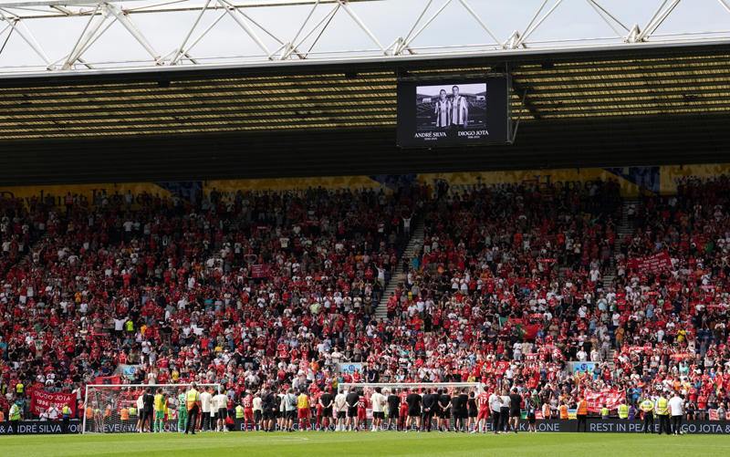 05:25 PM BST, Liverpool’s number 20, forever, 05:15 PM BST, A lot to take in, 05:12 PM BST, Very, very emotional, 05:07 PM BST, Scenes after FT, 05:06 PM BST, Paying tribute to Diogo Jota, 04:58 PM BST, Credit to Preston, 04:53 PM BST, Emotional scenes, 04:51 PM BST, Full time, 04:49 PM BST, 90+1 mins: Preston 1 Liverpool 3, 04:48 PM BST, 90 mins: Preston 1 Liverpool 3, 04:47 PM BST, GOAL! Gakpo seals victory for Liverpool, 04:43 PM BST, 85 mins: Preston 1 Liverpool 2, 04:41 PM BST, GOAL! Lindsay gets one back for Preston, 04:39 PM BST, 80 mins: Preston 0 Liverpool 2, 04:36 PM BST, 78 mins: Preston 0 Liverpool 2, 04:35 PM BST, 76 mins: Preston 0 Liverpool 2, 04:32 PM BST, 73 mins: Preston 0 Liverpool 2, 04:28 PM BST, 69 mins: Preston 0 Liverpool 2, 04:25 PM BST, 66 mins: Preston 0 Liverpool 2, 04:22 PM BST, 63 mins: Preston 0 Liverpool 2, 04:18 PM BST, 60 mins: Preston 0 Liverpool 2, 04:17 PM BST, 59 mins: Preston 0 Liverpool 2, 04:15 PM BST, 56 mins: Preston 0 Liverpool 2, 04:15 PM BST, 55 mins: Preston 0 Liverpool 2, 04:11 PM BST, GOAL! Nunez doubles Liverpool’s lead and pays tribute to Diogo Jota, 04:05 PM BST, 47 mins: Preston 0 Liverpool 1, 04:03 PM BST, Second half, 03:54 PM BST, Tributes throughout the first half, 03:51 PM BST, Conor Bradley has Liverpool ahead at the break, 03:47 PM BST, Half-time, 03:46 PM BST, 45+1 mins: Preston 0 Liverpool 1, 03:45 PM BST, 45 mins: Preston 0 Liverpool 1, 03:44 PM BST, 44 mins: Preston 0 Liverpool 1, 03:43 PM BST, 42 mins: Preston 0 Liverpool 1, 03:37 PM BST, 36 mins: Preston 0 Liverpool 1, 03:33 PM BST, GOAL! Bradley gives Liverpool the lead, 03:32 PM BST, 31 mins: Preston 0 Liverpool 0, 03:28 PM BST, 28 mins: Preston 0 Liverpool 0, 03:26 PM BST, 26 mins: Preston 0 Liverpool 0, 03:24 PM BST, 23 mins: Preston 0 Liverpool 0, 03:20 PM BST, 20 mins: Preston 0 Liverpool 0, 03:18 PM BST, 17 mins: Preston 0 Liverpool 0, 03:17 PM BST, 15 mins: Preston 0 Liverpool 0, 03:14 PM BST, 13 mins: Preston 0 Liverpool 0, 03:11 PM BST, 11 mins: Preston 0 Liverpool 0, 03:10 PM BST, 10 mins: Preston 0 Liverpool 0, 03:09 PM BST, 8 mins: Preston 0 Liverpool 0, 03:04 PM BST, 4 mins: Preston 0 Liverpool 0, 03:03 PM BST, 2 mins: Preston 0 Liverpool 0, 03:01 PM BST, 1 min: Preston 0 Liverpool 0, 03:00 PM BST, Kick-off, 02:57 PM BST, Minute’s silence, 02:56 PM BST, Reminder of the teams, 02:54 PM BST, Pre-match tributes, 02:51 PM BST, Remembering Liverpool’s number 20, 02:42 PM BST, Liverpool warming up, 02:39 PM BST, Debut in goal for the huge Georgian, 02:33 PM BST, Full team news, 02:30 PM BST, Liverpool retire Diogo Jota’s shirt number, 02:27 PM BST, Preston’s business so far this summer, 02:26 PM BST, Out to warm up, 02:25 PM BST, Liverpool’s business so far this summer, 02:21 PM BST, Tributes aplenty, 02:18 PM BST, New coach in the Liverpool dugout, 02:11 PM BST, Jota shirts everywhere, 02:05 PM BST, Jota’s song will live on, 02:03 PM BST, Preston team news, 02:00 PM BST, Liverpool team news, 02:00 PM BST, Commemorative edition matchday programme, 01:25 PM BST, Liverpool poised for emotional return