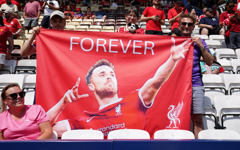 05:25 PM BST, Liverpool’s number 20, forever, 05:15 PM BST, A lot to take in, 05:12 PM BST, Very, very emotional, 05:07 PM BST, Scenes after FT, 05:06 PM BST, Paying tribute to Diogo Jota, 04:58 PM BST, Credit to Preston, 04:53 PM BST, Emotional scenes, 04:51 PM BST, Full time, 04:49 PM BST, 90+1 mins: Preston 1 Liverpool 3, 04:48 PM BST, 90 mins: Preston 1 Liverpool 3, 04:47 PM BST, GOAL! Gakpo seals victory for Liverpool, 04:43 PM BST, 85 mins: Preston 1 Liverpool 2, 04:41 PM BST, GOAL! Lindsay gets one back for Preston, 04:39 PM BST, 80 mins: Preston 0 Liverpool 2, 04:36 PM BST, 78 mins: Preston 0 Liverpool 2, 04:35 PM BST, 76 mins: Preston 0 Liverpool 2, 04:32 PM BST, 73 mins: Preston 0 Liverpool 2, 04:28 PM BST, 69 mins: Preston 0 Liverpool 2, 04:25 PM BST, 66 mins: Preston 0 Liverpool 2, 04:22 PM BST, 63 mins: Preston 0 Liverpool 2, 04:18 PM BST, 60 mins: Preston 0 Liverpool 2, 04:17 PM BST, 59 mins: Preston 0 Liverpool 2, 04:15 PM BST, 56 mins: Preston 0 Liverpool 2, 04:15 PM BST, 55 mins: Preston 0 Liverpool 2, 04:11 PM BST, GOAL! Nunez doubles Liverpool’s lead and pays tribute to Diogo Jota, 04:05 PM BST, 47 mins: Preston 0 Liverpool 1, 04:03 PM BST, Second half, 03:54 PM BST, Tributes throughout the first half, 03:51 PM BST, Conor Bradley has Liverpool ahead at the break, 03:47 PM BST, Half-time, 03:46 PM BST, 45+1 mins: Preston 0 Liverpool 1, 03:45 PM BST, 45 mins: Preston 0 Liverpool 1, 03:44 PM BST, 44 mins: Preston 0 Liverpool 1, 03:43 PM BST, 42 mins: Preston 0 Liverpool 1, 03:37 PM BST, 36 mins: Preston 0 Liverpool 1, 03:33 PM BST, GOAL! Bradley gives Liverpool the lead, 03:32 PM BST, 31 mins: Preston 0 Liverpool 0, 03:28 PM BST, 28 mins: Preston 0 Liverpool 0, 03:26 PM BST, 26 mins: Preston 0 Liverpool 0, 03:24 PM BST, 23 mins: Preston 0 Liverpool 0, 03:20 PM BST, 20 mins: Preston 0 Liverpool 0, 03:18 PM BST, 17 mins: Preston 0 Liverpool 0, 03:17 PM BST, 15 mins: Preston 0 Liverpool 0, 03:14 PM BST, 13 mins: Preston 0 Liverpool 0, 03:11 PM BST, 11 mins: Preston 0 Liverpool 0, 03:10 PM BST, 10 mins: Preston 0 Liverpool 0, 03:09 PM BST, 8 mins: Preston 0 Liverpool 0, 03:04 PM BST, 4 mins: Preston 0 Liverpool 0, 03:03 PM BST, 2 mins: Preston 0 Liverpool 0, 03:01 PM BST, 1 min: Preston 0 Liverpool 0, 03:00 PM BST, Kick-off, 02:57 PM BST, Minute’s silence, 02:56 PM BST, Reminder of the teams, 02:54 PM BST, Pre-match tributes, 02:51 PM BST, Remembering Liverpool’s number 20, 02:42 PM BST, Liverpool warming up, 02:39 PM BST, Debut in goal for the huge Georgian, 02:33 PM BST, Full team news, 02:30 PM BST, Liverpool retire Diogo Jota’s shirt number, 02:27 PM BST, Preston’s business so far this summer, 02:26 PM BST, Out to warm up, 02:25 PM BST, Liverpool’s business so far this summer, 02:21 PM BST, Tributes aplenty, 02:18 PM BST, New coach in the Liverpool dugout, 02:11 PM BST, Jota shirts everywhere, 02:05 PM BST, Jota’s song will live on, 02:03 PM BST, Preston team news, 02:00 PM BST, Liverpool team news, 02:00 PM BST, Commemorative edition matchday programme, 01:25 PM BST, Liverpool poised for emotional return