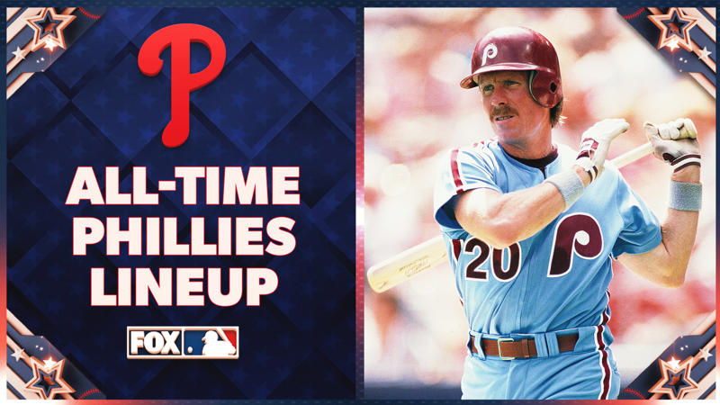 Manager: Charlie Manuel, Starting pitcher: Steve Carlton, Reliever/closer: Tug McGraw, Catcher: Darren Daulton, 1B: Ryan Howard, 2B: Chase Utley, 3B: Mike Schmidt, SS: Jimmy Rollins, OF: Bobby Abreu, OF: Lenny Dykstra, OF: Richie Ashburn, DH: Bryce Harper, Honorable mentions: