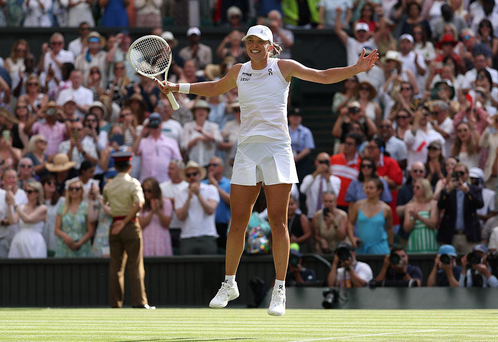 Wimbledon 2025: Women's singles final - Swiatek vs Anisimova, Iga Swiatek celebrates, Swiatek makes history, Swiatek celebrates with the trophy, Tale of the tape, Iga Swiatek is the Wimbledon champion, Iga Swiatek is the Wimbledon champion, Iga Swiatek: 'I didn't even dream of this', Anisimova speaks, Trophy presentation, Anisimova returns to court, Iga Swiatek wins maiden Wimbledon title, Iga Swiatek is the Wimbledon champion!, Iga Swiatek is the Wimbledon champion!, Swiatek serves for the championship, Swiatek serves for the championship, Swiatek serves for the championship, Swiatek breaks again, Swiatek holds, Deuce on Swiatek serve, Swiatek goes double break up, Deuce on Anisimova serve, Swiatek holds, Swiatek breaks immediately at start of second set, Swiatek seals first set in double-quick time, Anisimova cumbling on Centre Court, Swiatek escapes trouble to hold, Swiatek breaks again, Swiatek backs up the break with a service hold, Swiatek breaks immediately against nervous Anisimova, Wimbledon final – Anisimova v Swiatek, Wimbledon final – Anisimova v Swiatek, Elsewhere at Wimbledon today, Royalty in the box, Centre Court filling up for Anisimova v Swiatek, Princess of Wales introduced to wheelchair singles champion before women's final, Anisimova hopes to inspire with her comeback story, Princess of Wales arrives to attend the women's singles final, Preview: The key battle at the heart of Wimbledon final, Cash and Glasspool revel in Wimbledon triumph, Pel and Hijikata salute 'crazy ride', Summary: Cash and Glasspool make British tennis history, Cash and Glasspool clinch Wimbledon doubles title, Cash and Glasspool clinch Wimbledon doubles title, Cash and Glasspool clinch Wimbledon doubles title, Men's doubles final in second-set tie-break, Boys doubles final on Court One, British duo level in second set of men's doubles final, Hewett and Reid beaten in wheelchair doubles final, British pair lead men's doubles final, Hewett and Reid edge towards second set, Cash and Glasspool make fast start on Centre, Hewett and Reid lose first set, Cash and Glasspool can make history, Order of play, Anisimova can become third American major champion of 2025, Swiatek closing in on hardest piece of career grand slam, Swiatek closing in on hardest piece of career grand slam, Swiatek closing in on hardest piece of career grand slam, Amanda Anisimova profile: The prodigy who quit tennis, Amanda Anisimova profile: The prodigy who quit tennis, Amanda Anisimova profile: The prodigy who quit tennis, Amanda Anisimova profile: The prodigy who quit tennis, Amanda Anisimova ready to face ‘inspiration’ Iga Swiatek in Wimbledon final, Sinner on facing Alcaraz tomorrow, Grigor Dimitrov provides injury update from hospital after Wimbledon heartbreak, Sinner overcomes injured Djokovic to book Alcaraz rematch in men's singles final, Day 13 order of play - Saturday 12 July
