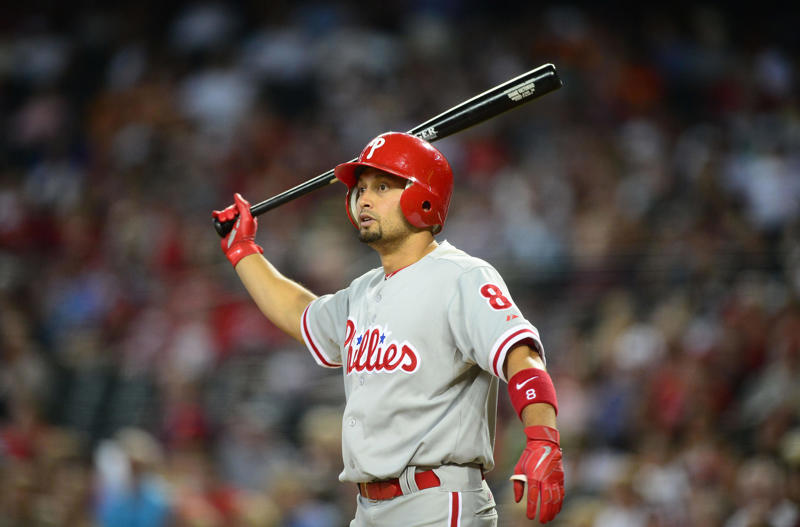 First base: Ryan Howard, Second base: Chase Utley, Shortstop: Jimmy Rollins, Third base: Scott Rolen, Left field: Pat Burrell, Center field: Shane Victorino, Right field: Bobby Abreu, Catcher: J.T. Realmuto, Utility: Bryce Harper, Designated hitter: Kyle Schwarber, Left-handed starting pitcher: Cole Hamels, Right-handed starting pitcher: Roy Halladay, Relief pitcher: Brad Lidge, Manager: Charlie Manuel