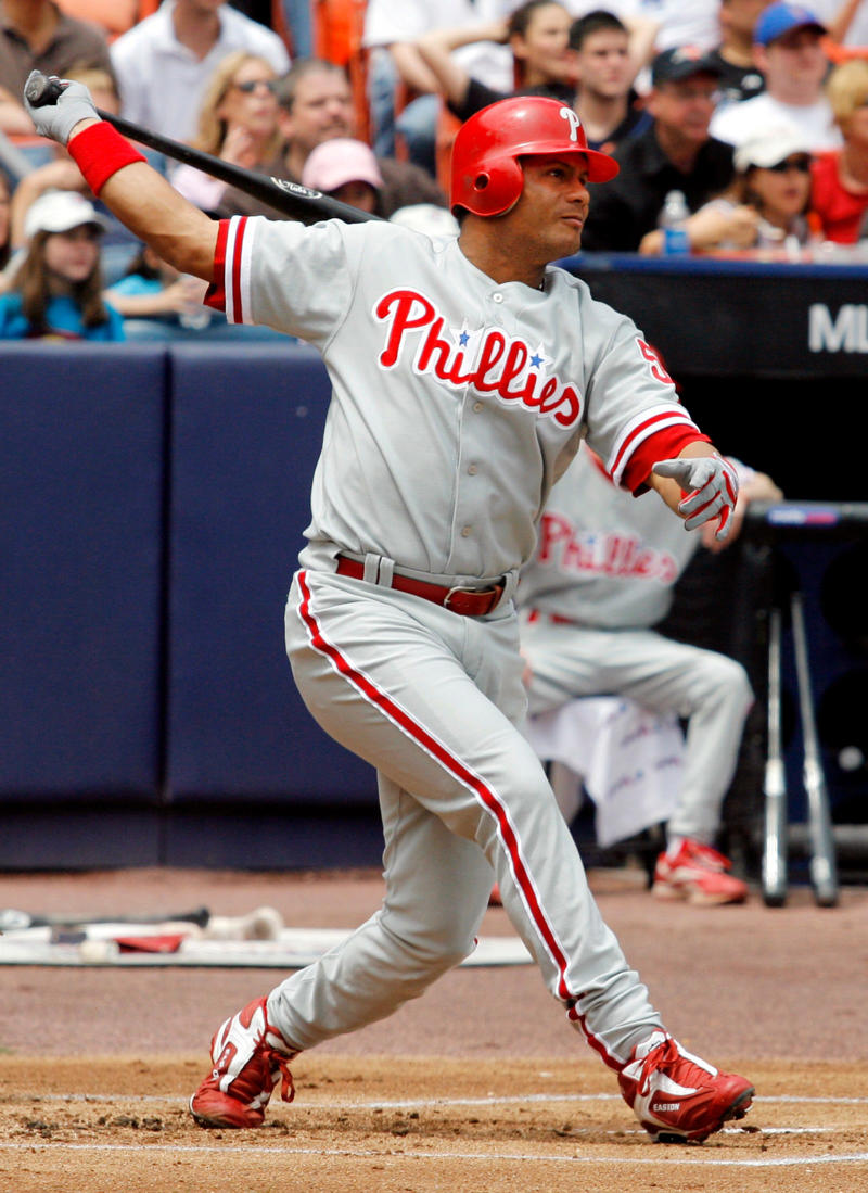 First base: Ryan Howard, Second base: Chase Utley, Shortstop: Jimmy Rollins, Third base: Scott Rolen, Left field: Pat Burrell, Center field: Shane Victorino, Right field: Bobby Abreu, Catcher: J.T. Realmuto, Utility: Bryce Harper, Designated hitter: Kyle Schwarber, Left-handed starting pitcher: Cole Hamels, Right-handed starting pitcher: Roy Halladay, Relief pitcher: Brad Lidge, Manager: Charlie Manuel