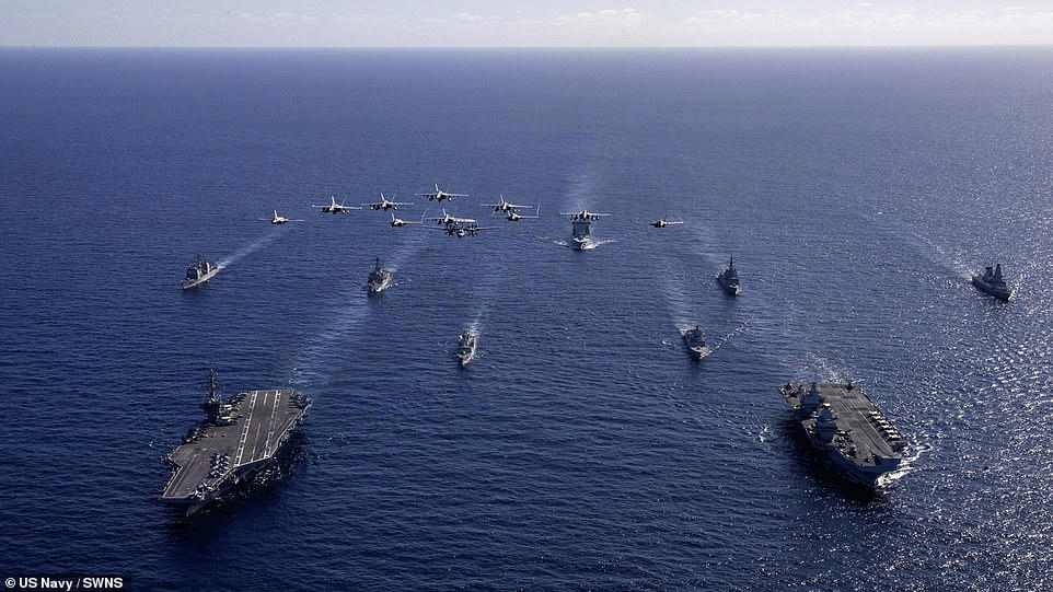 UK and US aircraft carriers sail through pacific