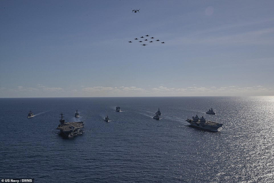 UK and US aircraft carriers sail through pacific