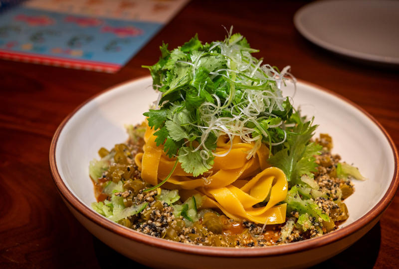 Lamprais from Baja Subs in Northridge, Goldong naengmyeon from Seogwan by Yellow Cow BBQ in Koreatown, Caprese melt from Milestone Tavern in San Luis Obispo, So Mush Love from Wallflour Pizza in Eagle Rock