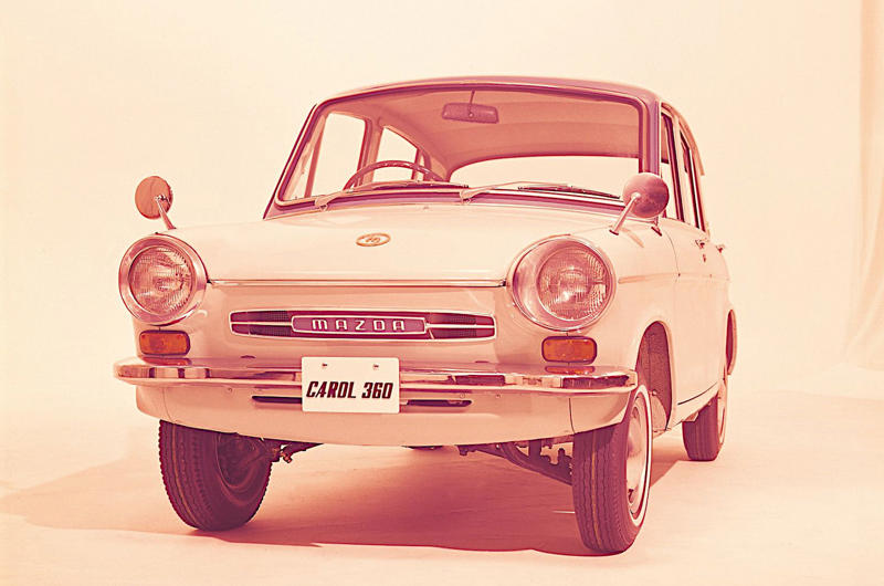 3. Mazda P360 Carol (1962) 1. Mazda R360 (1960), 2. Mazda B-series (1961), 3. Mazda P360 Carol (1962), 4. Mazda Familia (1963), 5. Mazda B-series (1965), 6. Mazda Bongo (1966), 7. Mazda Luce (1966), 8. Mazda Cosmo Sport (1967), 9. Mazda Luce R130 (1969), 10. Mazda RX-2 (1970), 11. Mazda RX-3 (1971), 12. Mazda Chantez (1972), 13. Mazda RX-4 (1972), 14. Mazda RX-5 (1975), 15. Mazda RX-7 (1978), 16. Mazda 323 (1980), 17. Mazda MX-5 (1989), 18. Eunos Cosmo (1990), 19. Mazda 787B (1991), 20. Mazda MX-3 (1991), 21. Autozam AZ-1 (1992), 22. Mazda Xedos 6 (1992), 23. Mazda 323F (1993), 24. Mazda Bongo Friendee (1995), 25. Mazda Demio (1996), 26. Mazda MX-5 (1998)