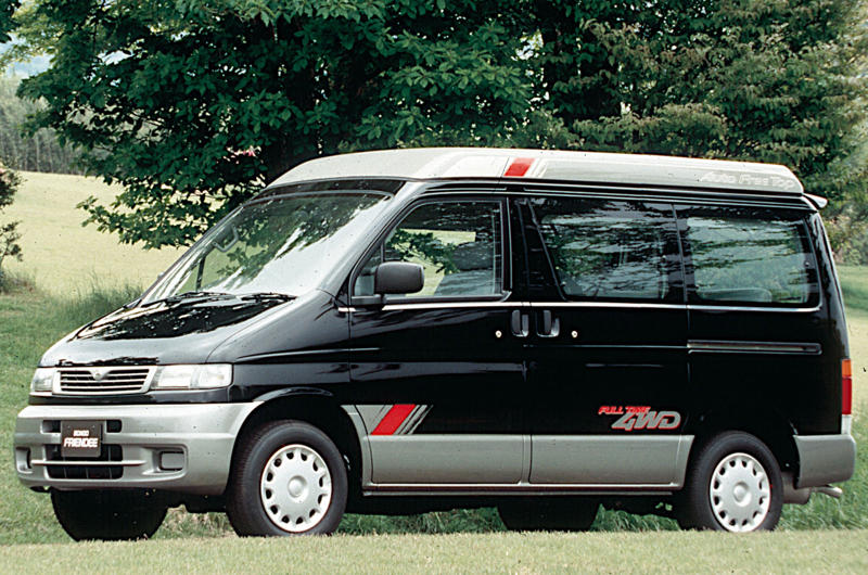 24. Mazda Bongo Friendee (1995) 1. Mazda R360 (1960), 2. Mazda B-series (1961), 3. Mazda P360 Carol (1962), 4. Mazda Familia (1963), 5. Mazda B-series (1965), 6. Mazda Bongo (1966), 7. Mazda Luce (1966), 8. Mazda Cosmo Sport (1967), 9. Mazda Luce R130 (1969), 10. Mazda RX-2 (1970), 11. Mazda RX-3 (1971), 12. Mazda Chantez (1972), 13. Mazda RX-4 (1972), 14. Mazda RX-5 (1975), 15. Mazda RX-7 (1978), 16. Mazda 323 (1980), 17. Mazda MX-5 (1989), 18. Eunos Cosmo (1990), 19. Mazda 787B (1991), 20. Mazda MX-3 (1991), 21. Autozam AZ-1 (1992), 22. Mazda Xedos 6 (1992), 23. Mazda 323F (1993), 24. Mazda Bongo Friendee (1995), 25. Mazda Demio (1996), 26. Mazda MX-5 (1998)